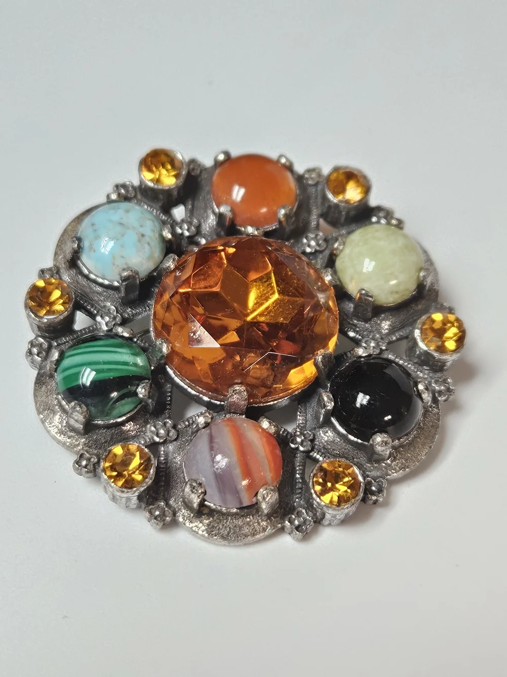 Miracle Multicolor Cabochon and Amber Crystal Brooch